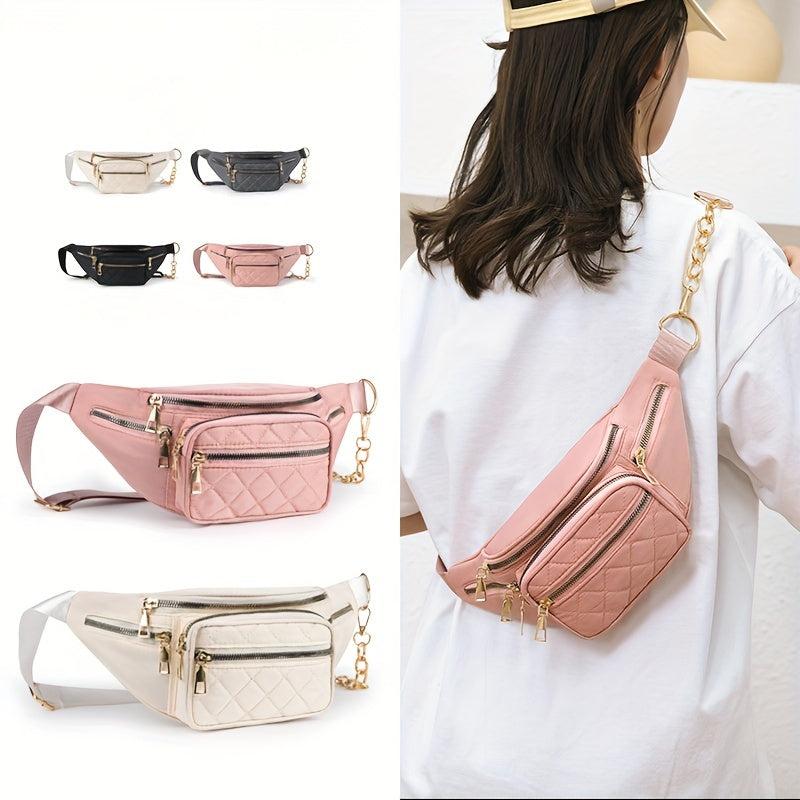 Quilted Pocket Chest Bag Sports Fitness Crossbody Fanny Pack