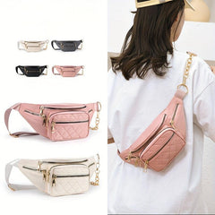 Quilted Pocket Chest Bag Sports Fitness Crossbody Fanny Pack
