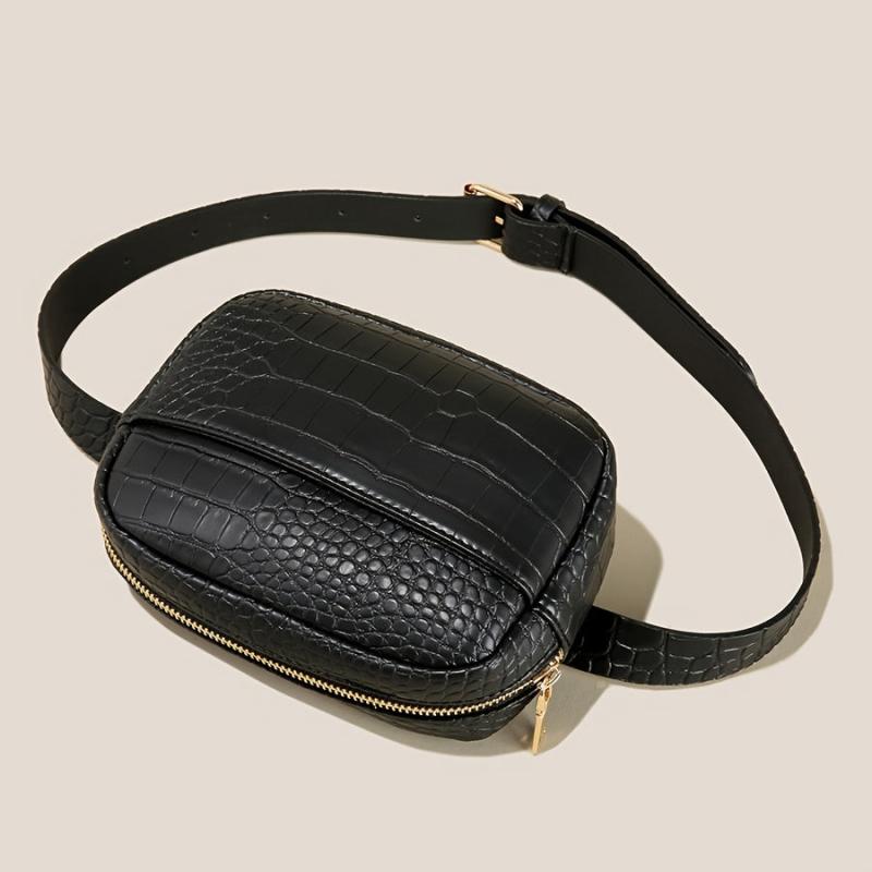 Crocodile Pattern Belt Bag Mini PU Leather Waist Bag Square Zipper Purse