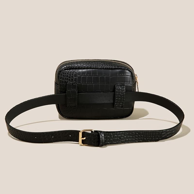 Crocodile Pattern Belt Bag Mini PU Leather Waist Bag Square Zipper Purse