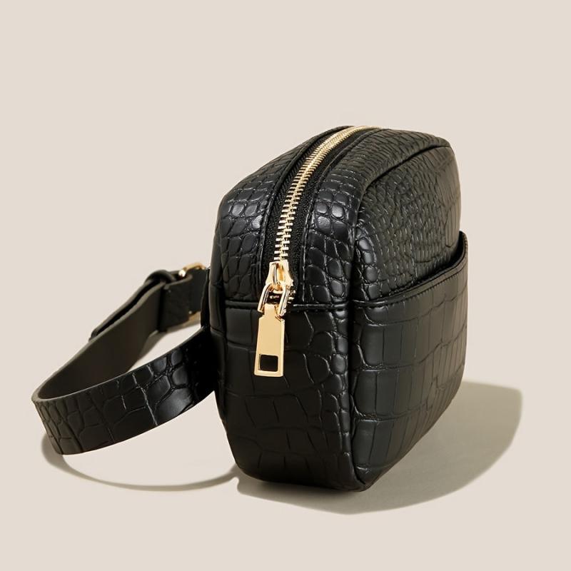 Crocodile Pattern Belt Bag Mini PU Leather Waist Bag Square Zipper Purse