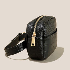 Crocodile Pattern Belt Bag Mini PU Leather Waist Bag Square Zipper Purse