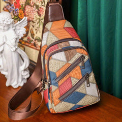 Geometric Pattern Crossbody Bag PU Leather Waterproof Fanny Pack