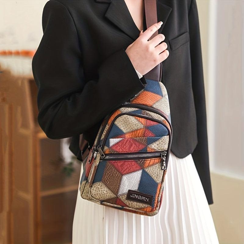 Geometric Pattern Crossbody Bag PU Leather Waterproof Fanny Pack