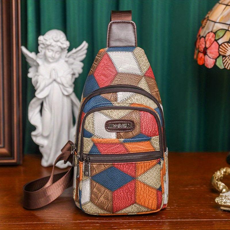 Geometric Pattern Crossbody Bag PU Leather Waterproof Fanny Pack
