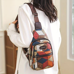 Geometric Pattern Crossbody Bag PU Leather Waterproof Fanny Pack