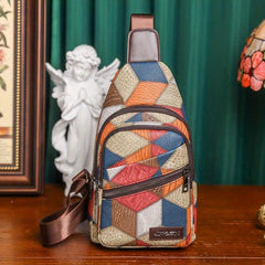 Geometric Pattern Crossbody Bag PU Leather Waterproof Fanny Pack