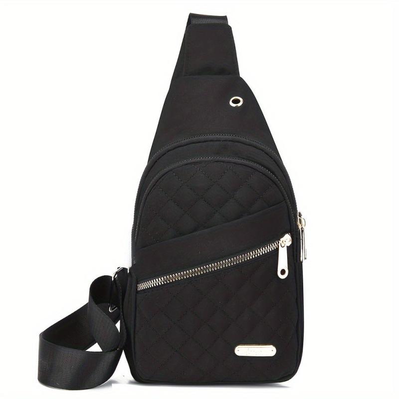 Quilted Sling Crossbody Bag with Earphone Hole