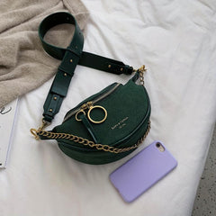 Green Suede Crossbody Bag Golden Chain Decor Chest Bag