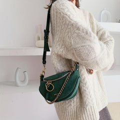 Green Suede Crossbody Bag Golden Chain Decor Chest Bag