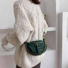 Green Suede Crossbody Bag Golden Chain Decor Chest Bag