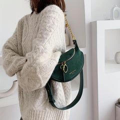 Green Suede Crossbody Bag Golden Chain Decor Chest Bag