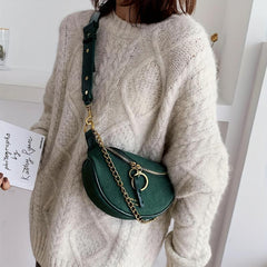 Green Suede Crossbody Bag Golden Chain Decor Chest Bag