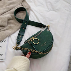 Green Suede Crossbody Bag Golden Chain Decor Chest Bag