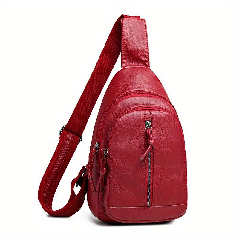 Zipper Front Sling Bag PU Leather Crossbody Bag