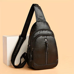 Zipper Front Sling Bag PU Leather Crossbody Bag