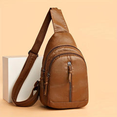 Zipper Front Sling Bag PU Leather Crossbody Bag