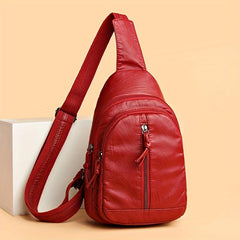Zipper Front Sling Bag PU Leather Crossbody Bag