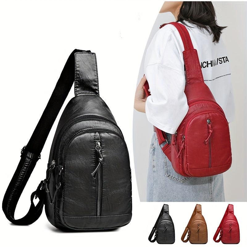 Zipper Front Sling Bag PU Leather Crossbody Bag