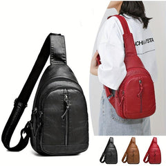 Zipper Front Sling Bag PU Leather Crossbody Bag