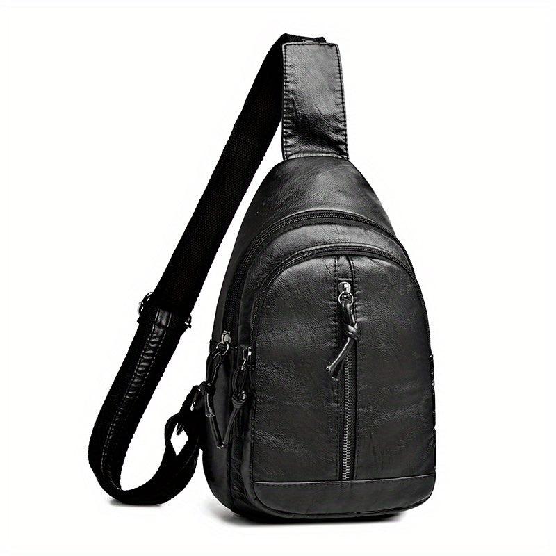 Zipper Front Sling Bag PU Leather Crossbody Bag