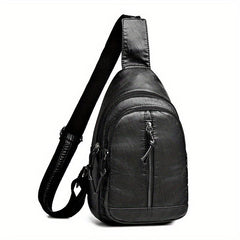 Zipper Front Sling Bag PU Leather Crossbody Bag