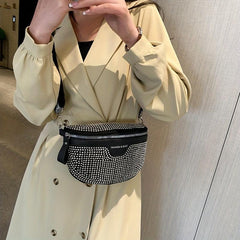 Rhinestone Decor Waist Bag Wide Strap Crossbody Bag Chest Purse