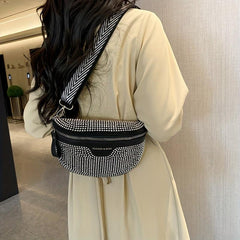 Rhinestone Decor Waist Bag Wide Strap Crossbody Bag Chest Purse
