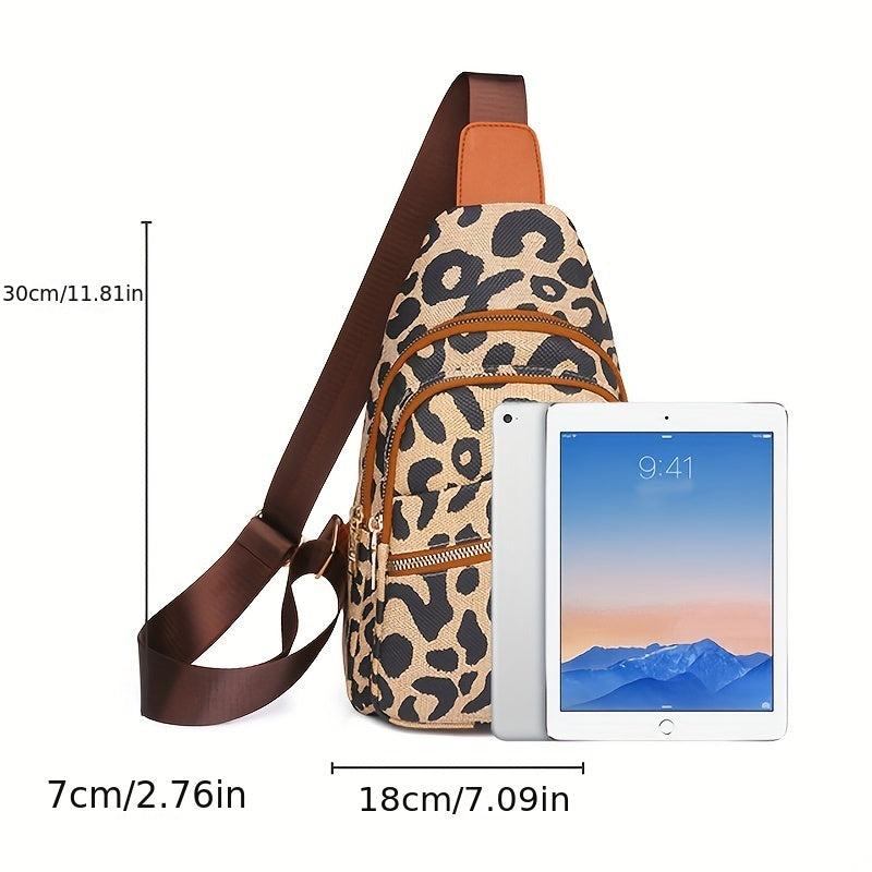 Leopard Print Sling Bag Women's Zipper Front Chest Bag