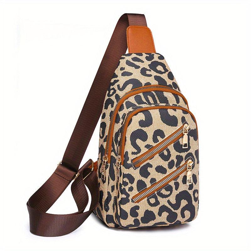Leopard Print Sling Bag Women's Zipper Front Chest Bag