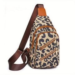 Leopard Print Sling Bag Women's Zipper Front Chest Bag