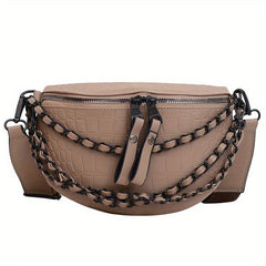 Crocodile Embossed Fanny Pack Chain Crossbody Bag