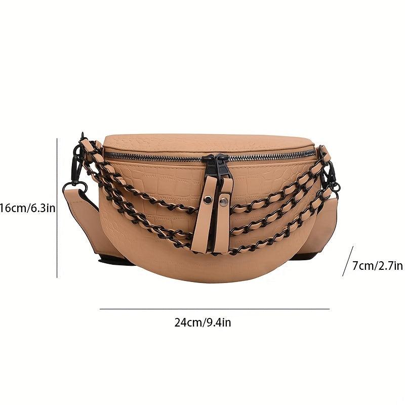 Crocodile Embossed Fanny Pack Chain Crossbody Bag