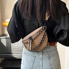 Crocodile Embossed Fanny Pack Chain Crossbody Bag