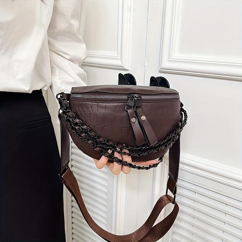 Crocodile Embossed Fanny Pack Chain Crossbody Bag