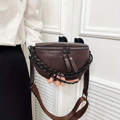 Crocodile Embossed Fanny Pack Chain Crossbody Bag