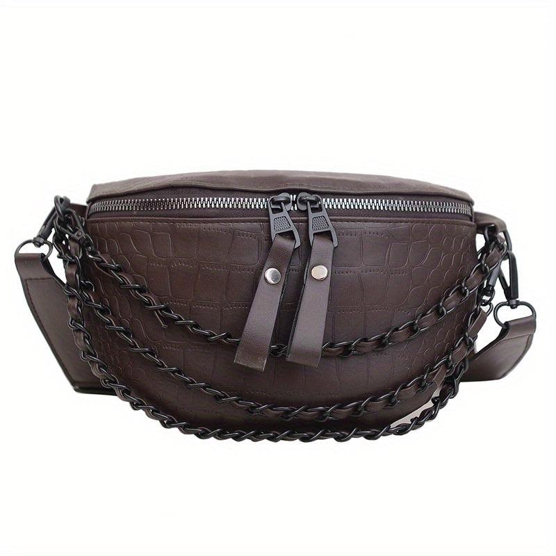Crocodile Embossed Fanny Pack Chain Crossbody Bag