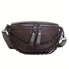 Crocodile Embossed Fanny Pack Chain Crossbody Bag