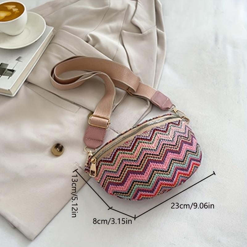 Vintage Striped Woven Chest Bag Boho Crossbody Bag & Purse For Women