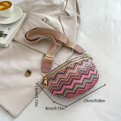Vintage Striped Woven Chest Bag Boho Crossbody Bag & Purse For Women