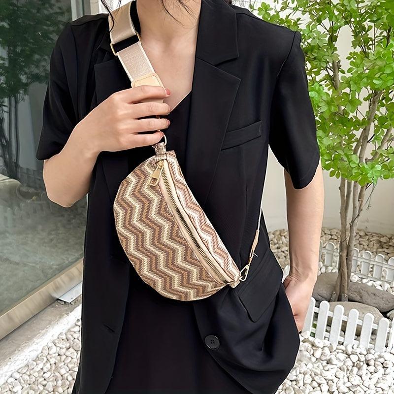 Vintage Striped Woven Chest Bag Boho Crossbody Bag & Purse For Women