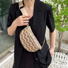 Vintage Striped Woven Chest Bag Boho Crossbody Bag & Purse For Women
