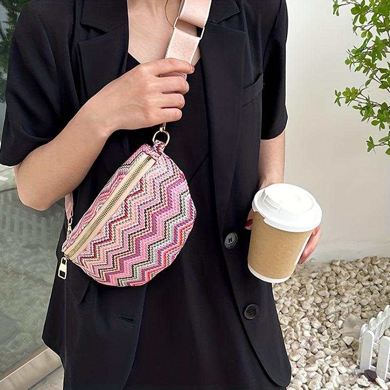 Vintage Striped Woven Chest Bag Boho Crossbody Bag & Purse For Women