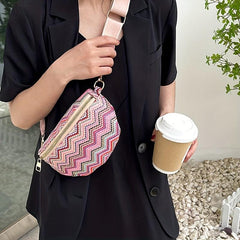 Vintage Striped Woven Chest Bag Boho Crossbody Bag & Purse For Women