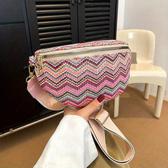 Vintage Striped Woven Chest Bag Boho Crossbody Bag & Purse For Women