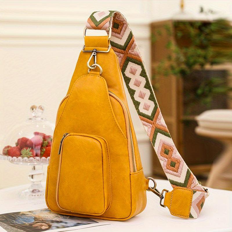 Stylish Sling Bag PU Leather Crossbody Purse Adjustable Strap Women's Chest Bag