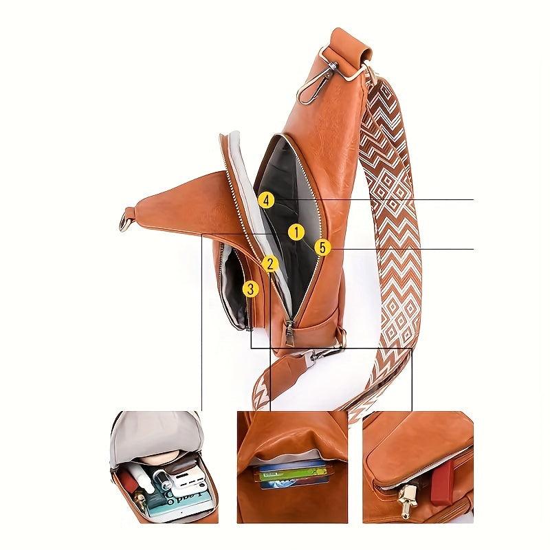 Stylish Sling Bag PU Leather Crossbody Purse Adjustable Strap Women's Chest Bag