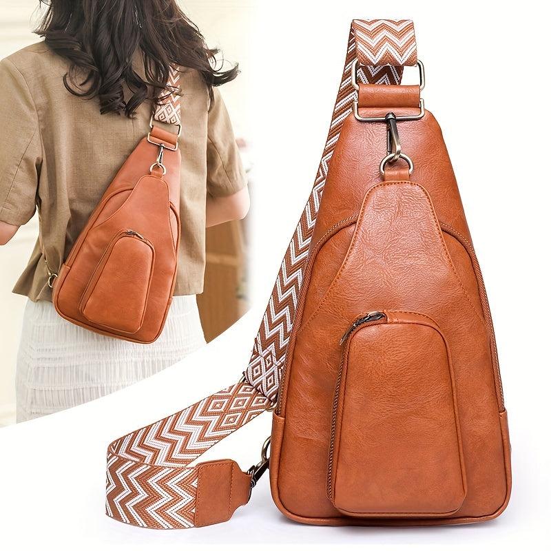 Stylish Sling Bag PU Leather Crossbody Purse Adjustable Strap Women's Chest Bag