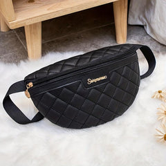 Quilted Detail Chest Bag Zipper Crossbody Waist Bag