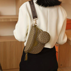 Letter Print PU Leather Chest Bag with Zipper and Pouch